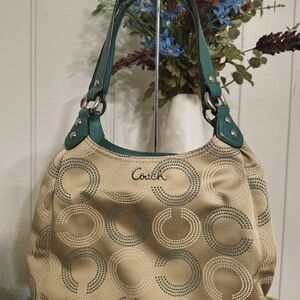 Coach Tan and Teal Shoulder Bag